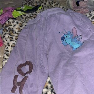 Disney Purple Cozy Sweatpants with Stitch Print